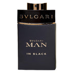 A bottle of Bvlgari Man In Black Eau de Parfum with a dark label and gold text.
