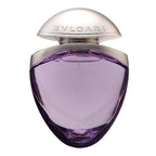 Bulgari purple perfume bottle on a white background
