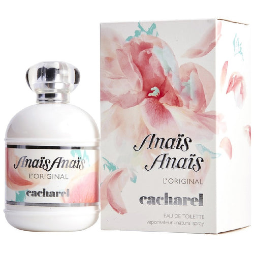 Cacharel Anais Anais perfume bottle and packaging with floral design