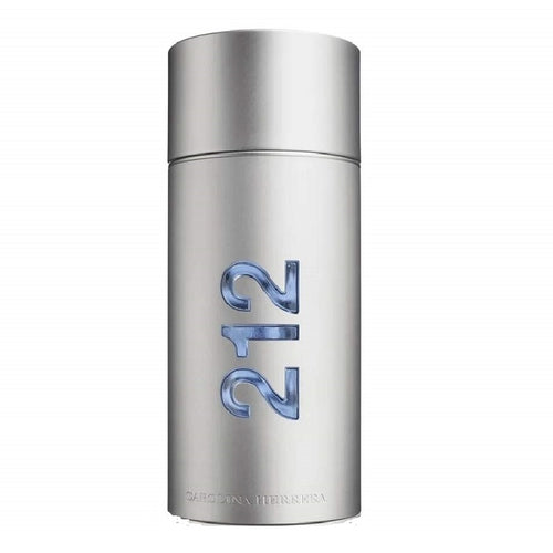 Silver cylindrical perfume bottle with '212' branding on a white background