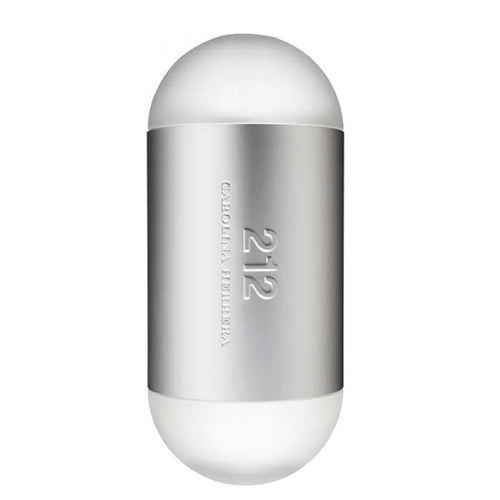 A cylindrical white bottle of 212 NYC Women Eau de Toilette by Carolina Herrera with the brand and product name displayed on the front.