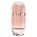 Rose gold perfume bottle with clear base on white background