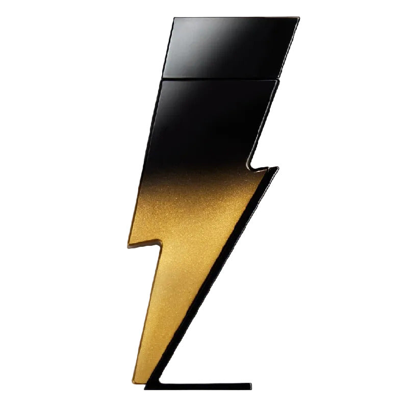 Black and gold lightning bolt design on a white background