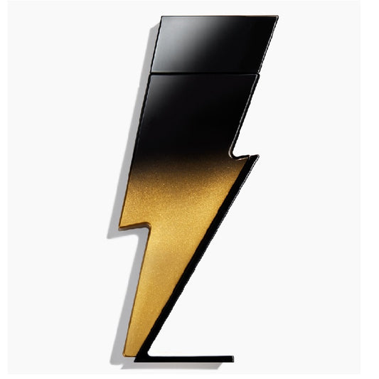 Black and gold lightning bolt design on a white background