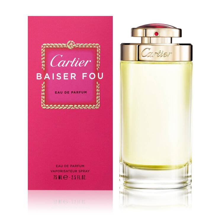 Cartier Baiser Fou perfume bottle and packaging on a white background