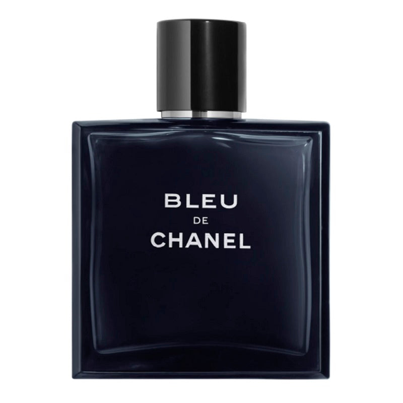 Bleu de Chanel perfume bottle on a white background