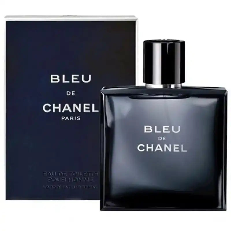 Bleu de Chanel perfume bottle and packaging on a white background