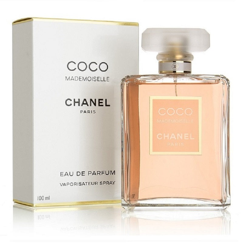 Chanel Coco Mademoiselle Eau de Parfum bottle and packaging on a white background