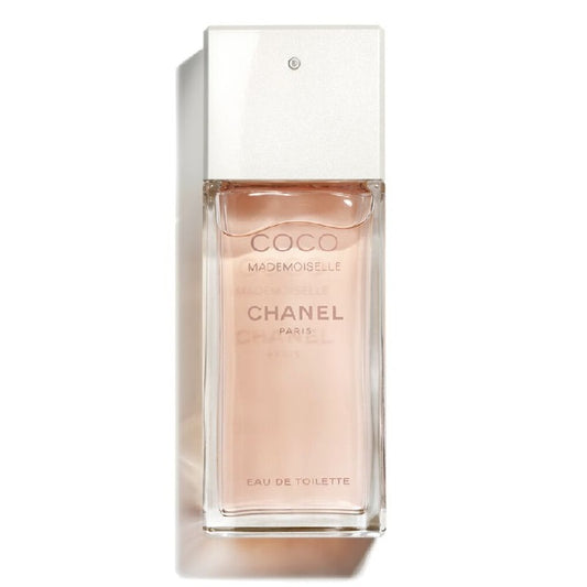 Chanel Coco Mademoiselle perfume bottle on a white background