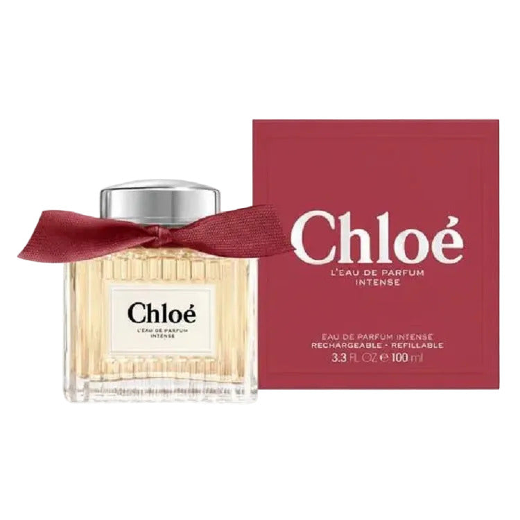 Chloe perfume bottle with red ribbon and packaging on a white background