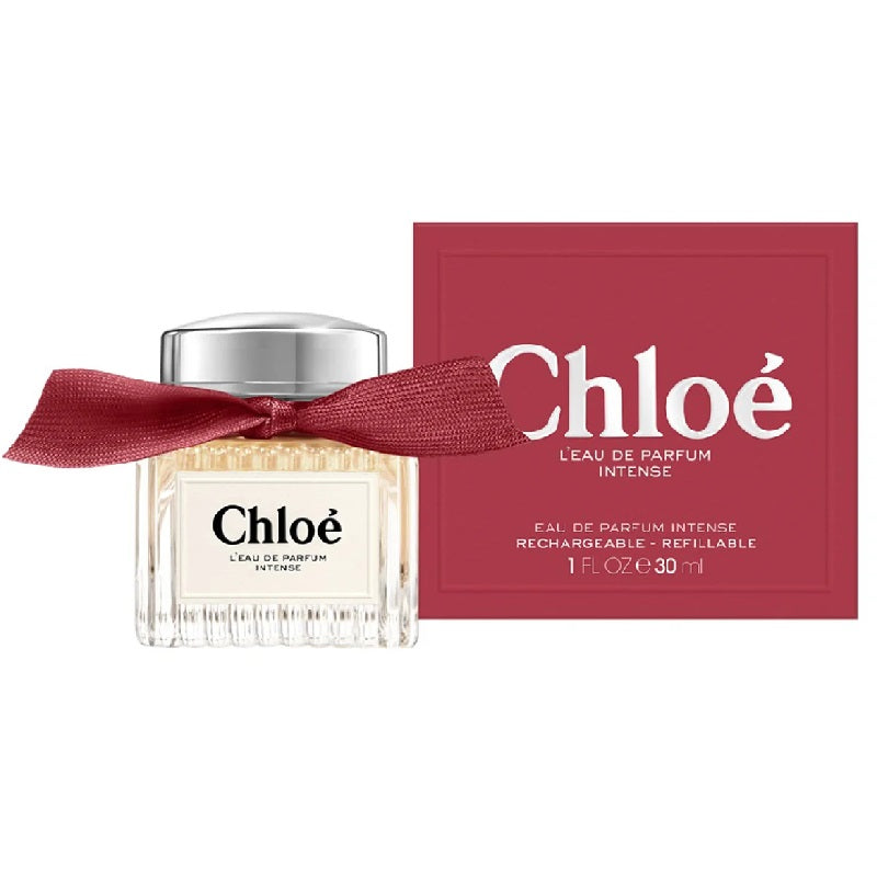 Chloe perfume bottle with red ribbon and packaging on a white background
