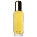 A bottle of Clinique Aromatics Elixir Eau de Parfum with a yellow hue and a metallic cap.