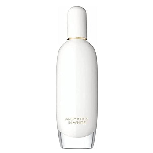 White perfume bottle labeled 'Aromatics in White' on a white background