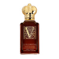 A bottle of Clive Christian V Amber Fougere Eau de Parfum with a dark label and a gold cap.