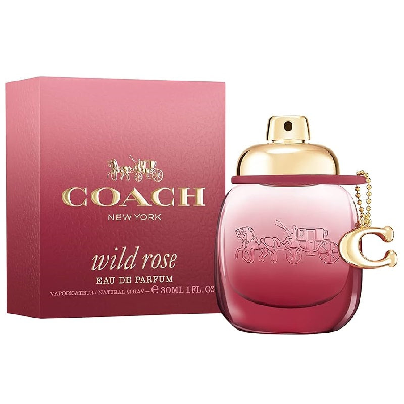 Coach Wild Rose Eau de Parfum bottle and packaging on a white background