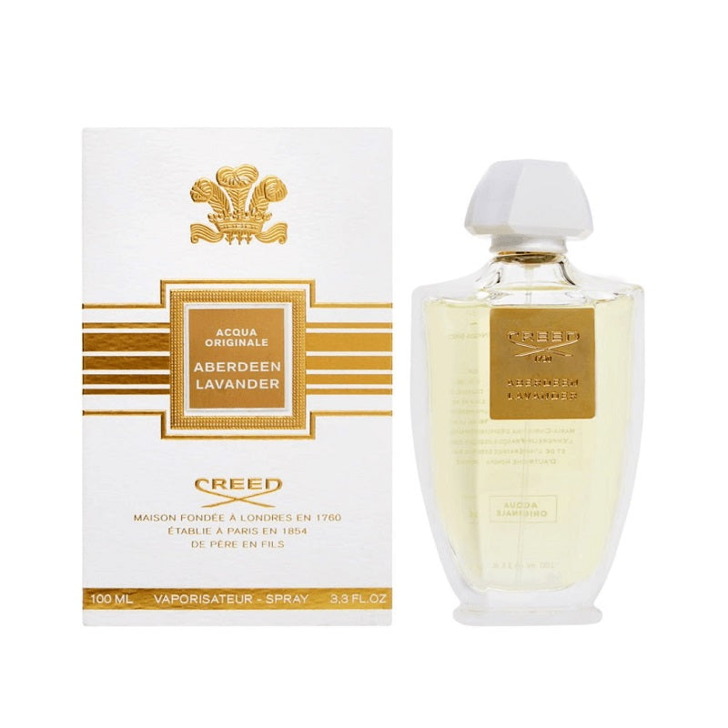 Creed Aberdeen Lavender perfume bottle and packaging on a white background