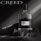 Creed Aventus perfume bottle on a dark background with 'CREED' branding.
