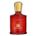 Red Creed Centaurus perfume bottle with gold cap on a white background