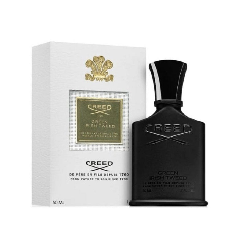Creed Green Irish Tweed perfume bottle and packaging on a white background