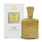 A product image featuring a gold-colored bottle of Millesime Imperial Eau de Parfum by Creed, alongside its packaging.