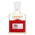 A glass bottle of Creed Viking Eau de Parfum with a red label and a ship illustration, topped with a white cap.