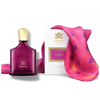 Box and Bottle Image: Creed Carmina Eau de Parfum by Creed – vibrant red bottle and gold-detailed box pairing reflecting elegance and bold sophistication.