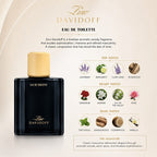 Zino Davidoff Eau de Toilette bottle with fragrance notes on a beige background