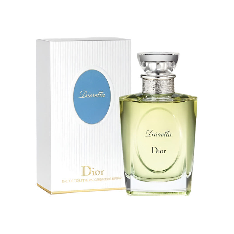 Dior Diorella perfume bottle and packaging on a white background