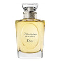 A bottle of Diorissimo Eau De Toilette by Christian Dior, with a clear yellow liquid visible and the brand name 'Dior' displayed on the label.