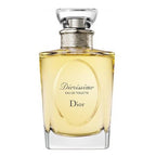 A bottle of Diorissimo Eau De Toilette by Christian Dior, with a clear yellow liquid visible and the brand name 'Dior' displayed on the label.