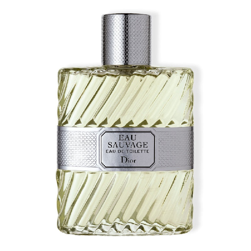 A glass bottle of Dior Eau Sauvage Originale Eau de Toilette with a label and cap, against a white background.
