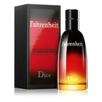 A bottle of Fahrenheit Eau de Toilette by Dior with its packaging box.