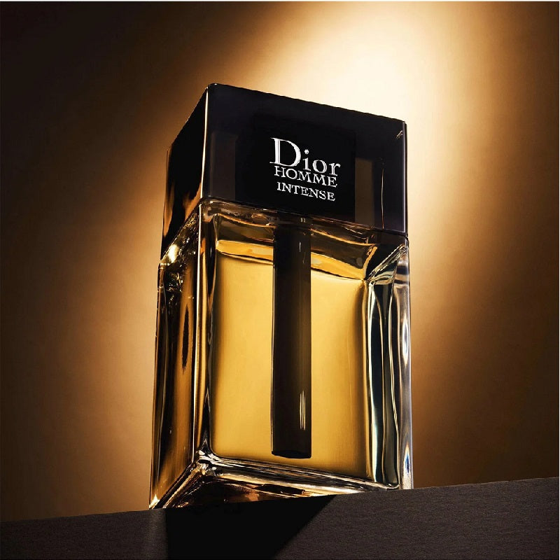 Dior Homme Intense perfume bottle on a dark background