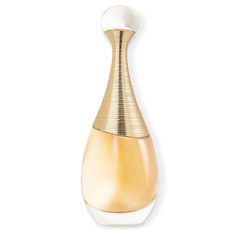 Perfume bottle with gold cap on a white background