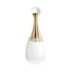 Decorative bottle with gold and white design on a light gray background