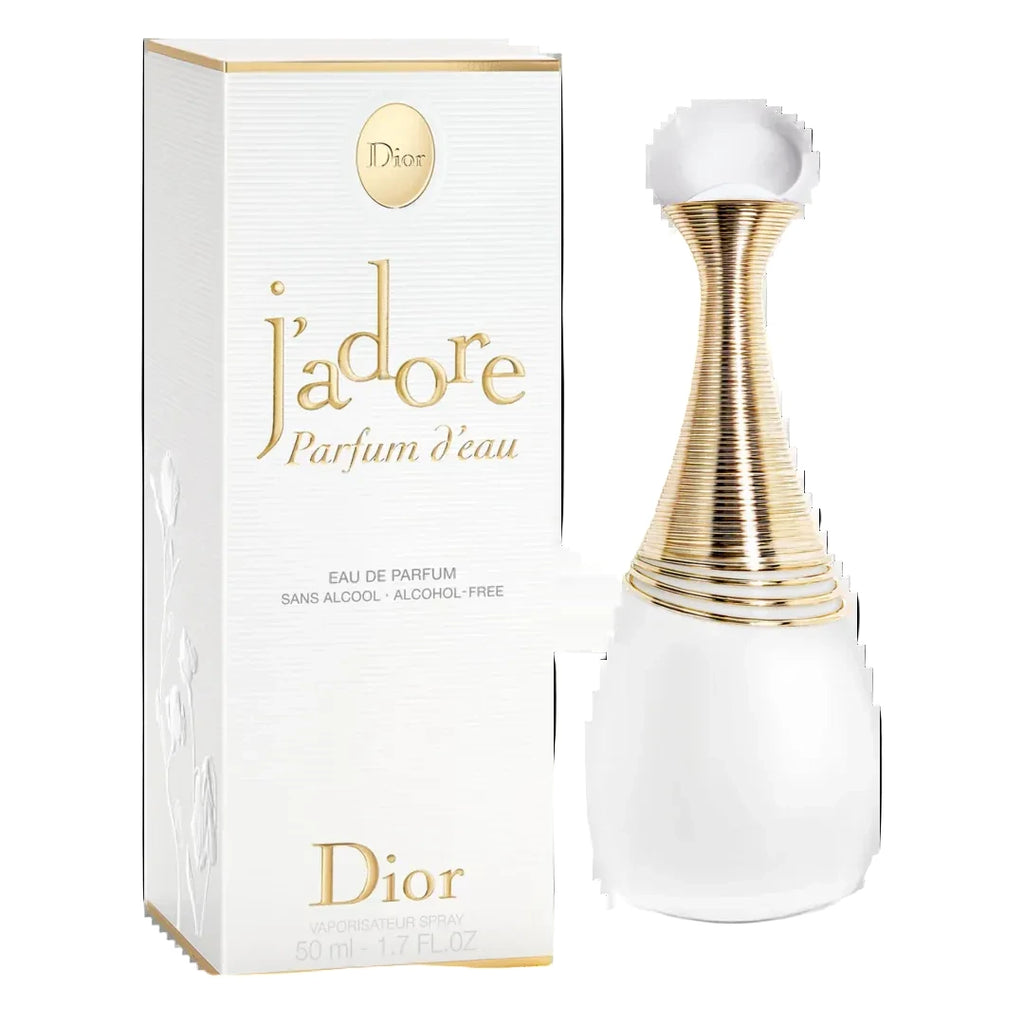 Dior j'adore perfume bottle and packaging on a white background