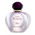 A bottle of Pure Poison Eau de Parfum by Christian Dior with a purple cap on a white background.