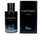 A 60ml bottle of Sauvage Parfum by Christian Dior alongside its packaging box.