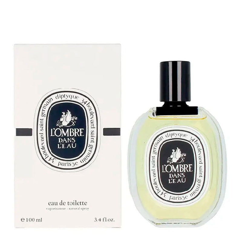 Diptyque L'Ombre Dans Leau perfume bottle and packaging on a white background