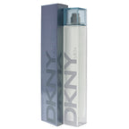 A bottle of DKNY Man eau de toilette for men with packaging, featuring a clear bottle and a silver cap.