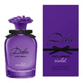 A purple bottle of Dolce Violet eau de parfum by Dolce Gabbana, with a matching purple box, both featuring a floral design and the Dolce Gabbana brand name.