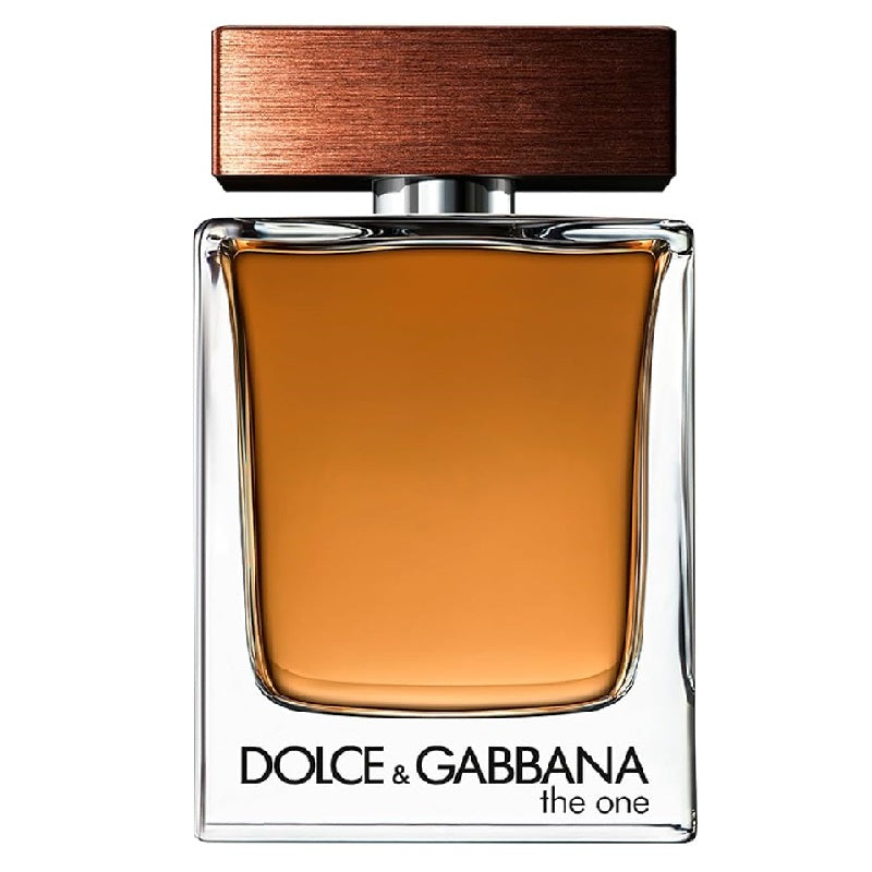 Dolce & Gabbana perfume bottle with brown cap on a white background