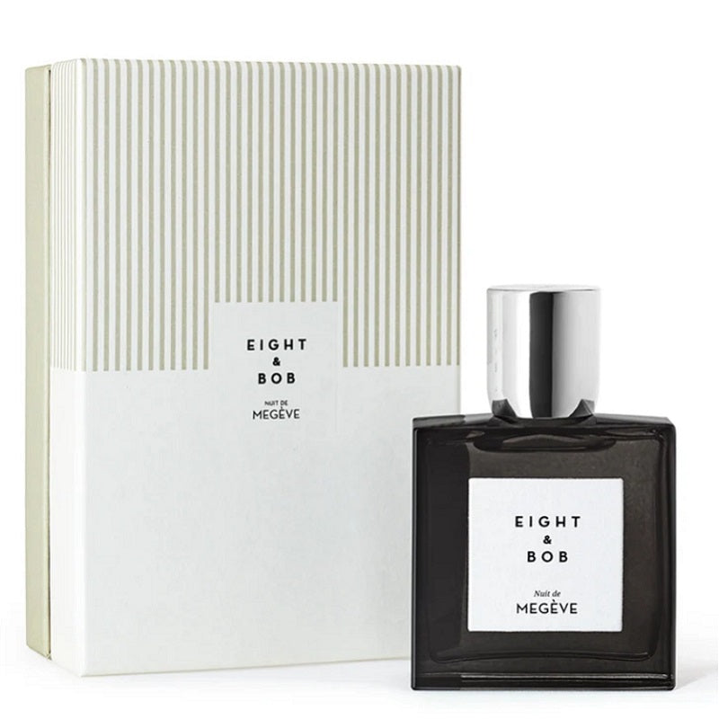 Perfume bottle and packaging with 'Eight & Bob' branding on a white background