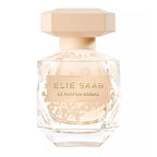 A glass bottle of Le Parfum Bridal Eau de Parfum by Elie Saab with a beige cap.