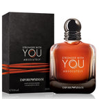 Emporio Armani perfume bottle and packaging with 'Stronger with You Absolutely' text.