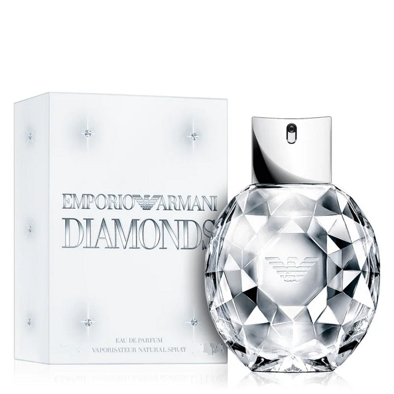 Emporio Armani Diamonds perfume bottle and packaging on a white background