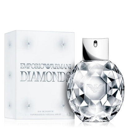 Emporio Armani Diamonds perfume bottle and packaging on a white background