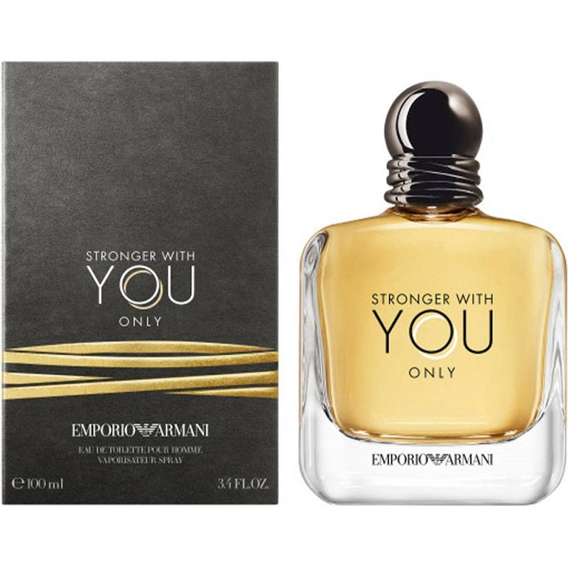 Emporio Armani perfume bottle and packaging with 'Stronger with You Only' text.