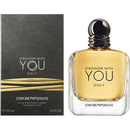 Emporio Armani perfume bottle and packaging with 'Stronger with You Only' text.