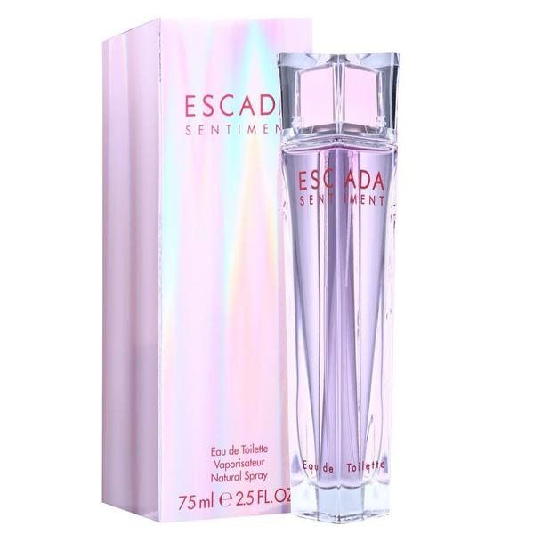 Escada Sentiment perfume bottle and packaging on a white background